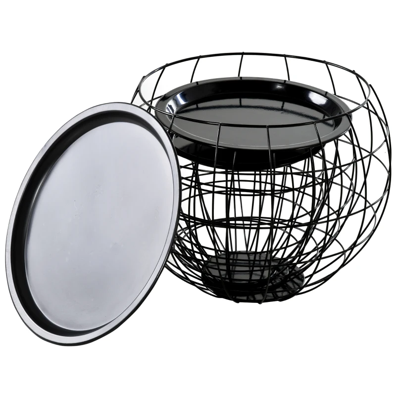 HOMCOM Lot de 3 Tables Basses gigognes Tables d'appoint Rondes encastrables Style néo-rétro métal Noir