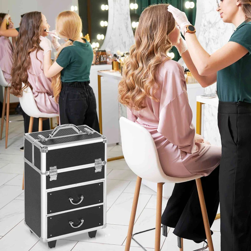 HOMCOM Maleta de Maquillaje Profesional Estuche para Cosmética con 6 Cajones Extensibles y Cierre Llave 36x23x58cm Negro
