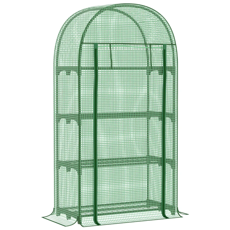 Outsunny 4 Tier Mini Greenhouse for Outdoor, Portable Gardening Plant Green House with Storage Shelf, Roll-Up Zipped Door, Metal Frame and PE Cover, 80 x 49 x 160cm, Green