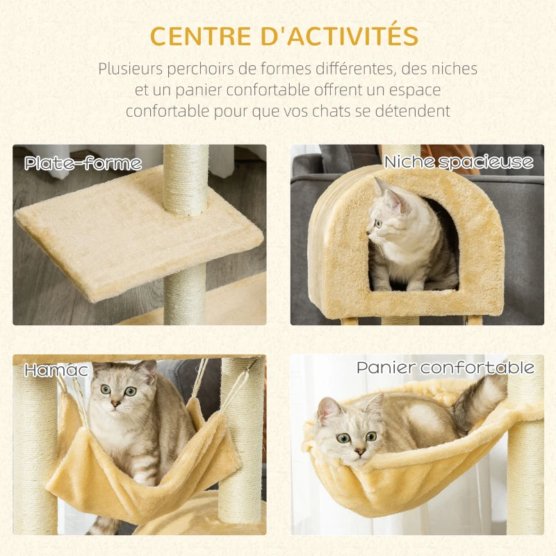 PawHut Arbre à chat griffoir arbre à grimper stable à plusieurs niveaux centre d'activités hauteur 98 cm beige