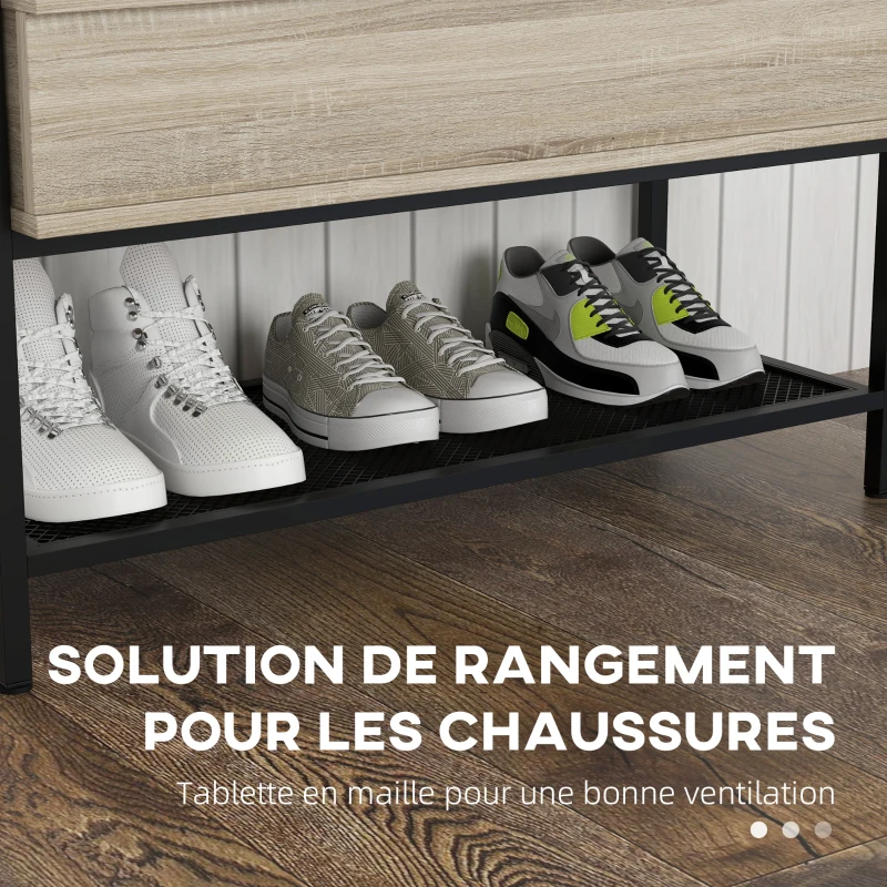HOMCOM Banc à chaussures meuble de rangement étagère et compartiment caché à couvercle rabattable en bois chêne et noir