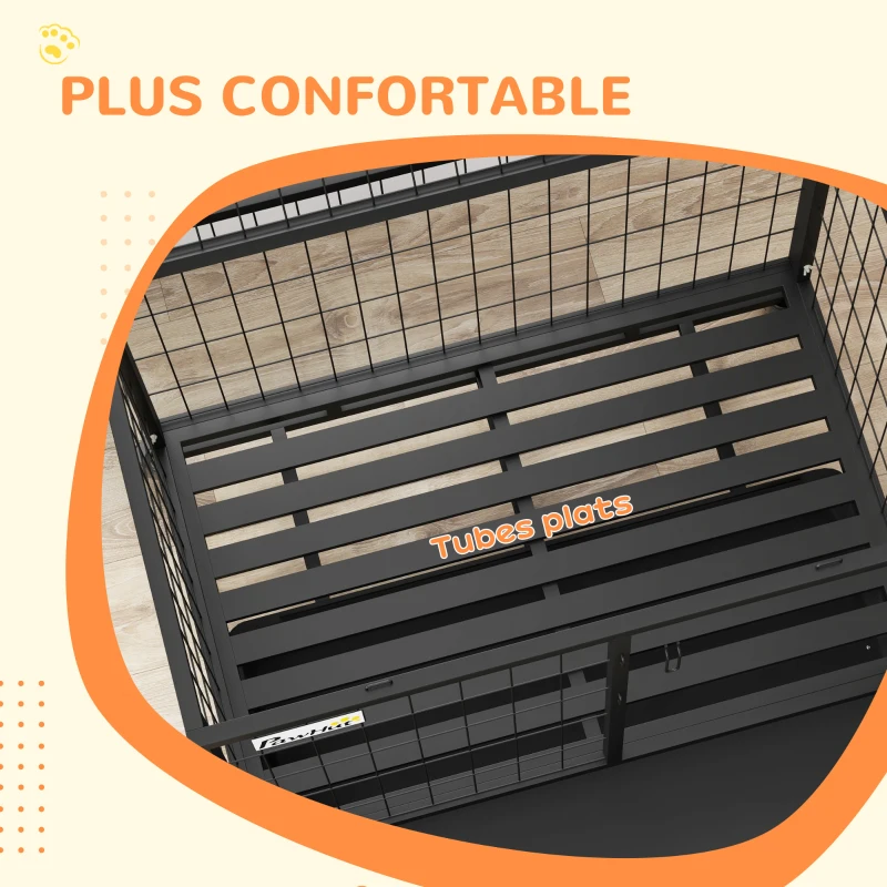 PawHut Cage pour chien cage de transport sur roulettes avec support de gamelle plateau amovible 2 portes verrouillables