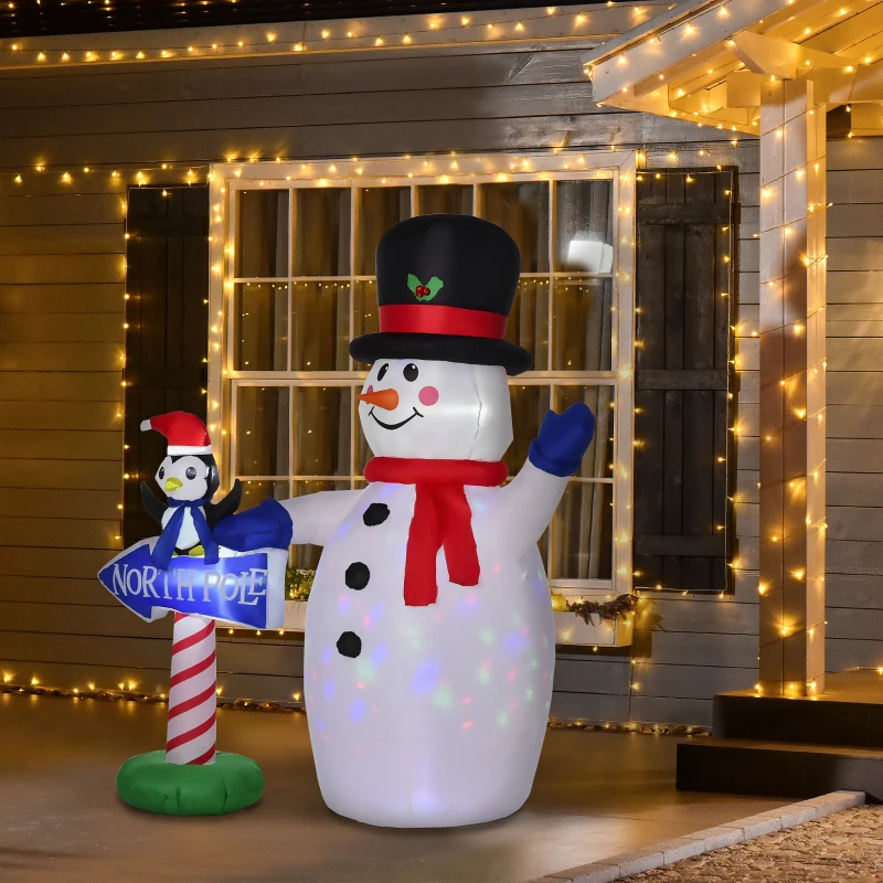 HOMCOM 6ft Christmas Inflatable Snowman Penguin North Pole Sign Outdoor Indoor Decoration Built-in LED Lights w/ Accessories