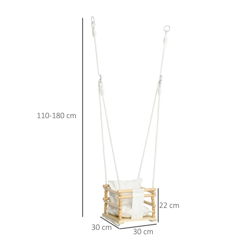 AIYAPLAY Altalena per Bambini 9-36 Mesi in Legno e Cotone con Corda Regolabile e Cuscino, 30x30x110-180 cm