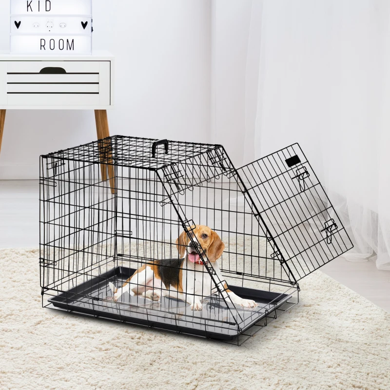PawHut Cage de transport pour chien taille L dim. 77L x 47l x 55H cm métal noir