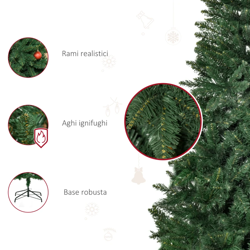 HOMCOM Albero di Natale Artificiale Pieghevole con Base Rimovibile 180cm - Verde