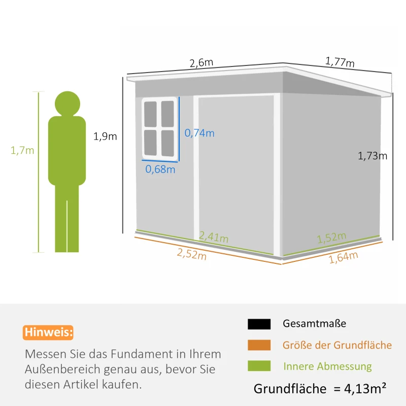 Outsunny Metalowy schowek na narzędzia ogrodowe, z oknem, szerokie drzwi, 260 x 177 x 190 cm, Ciemnoszary