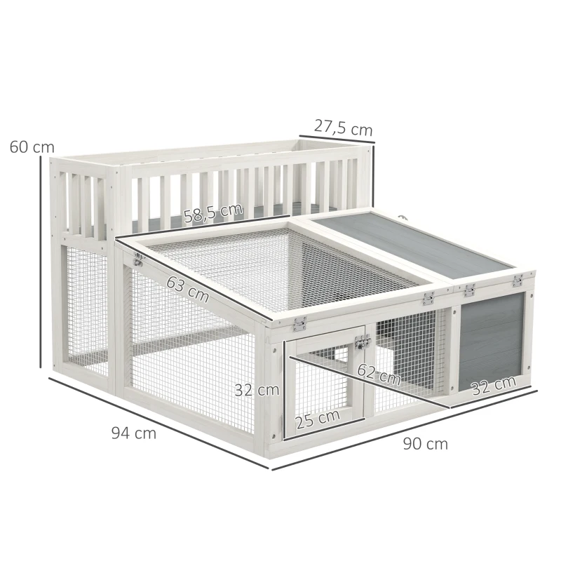 PawHut Clapier, cage à lapin en bois avec étagère pour plantes grand espace en bois, plusieurs portes Dim. 94L x 90l x 60H cm