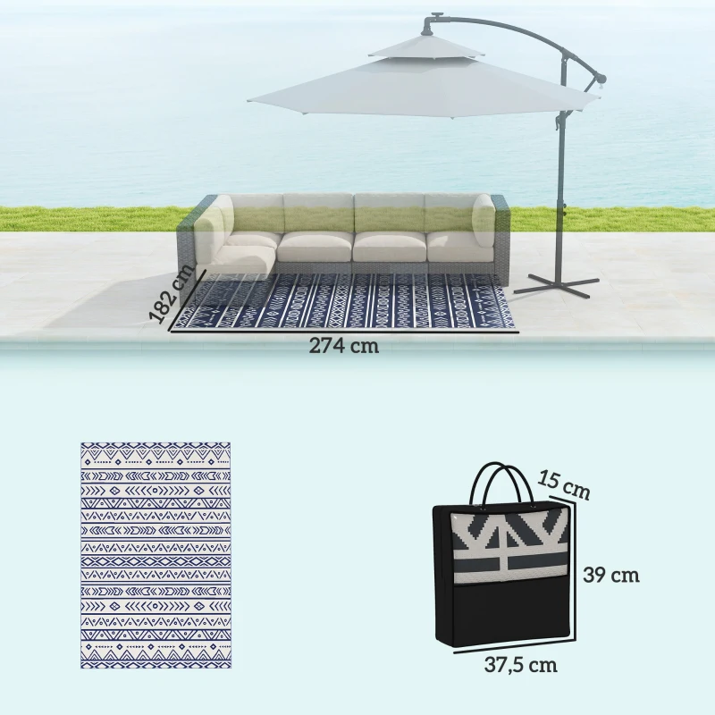 Outsunny Outdoor Tapijt Stevig Weerbestendig, Carpet met Boho-Stijl, Buitentapijt voor Woonkamer Balkon