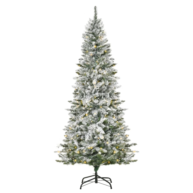 HOMCOM Albero di Natale 210 cm con Luci Incorporate, Albero di Natale Artificiale Innevato con 250 Luci LED Colorate, 829 Rami e Base Pieghevole, Verde