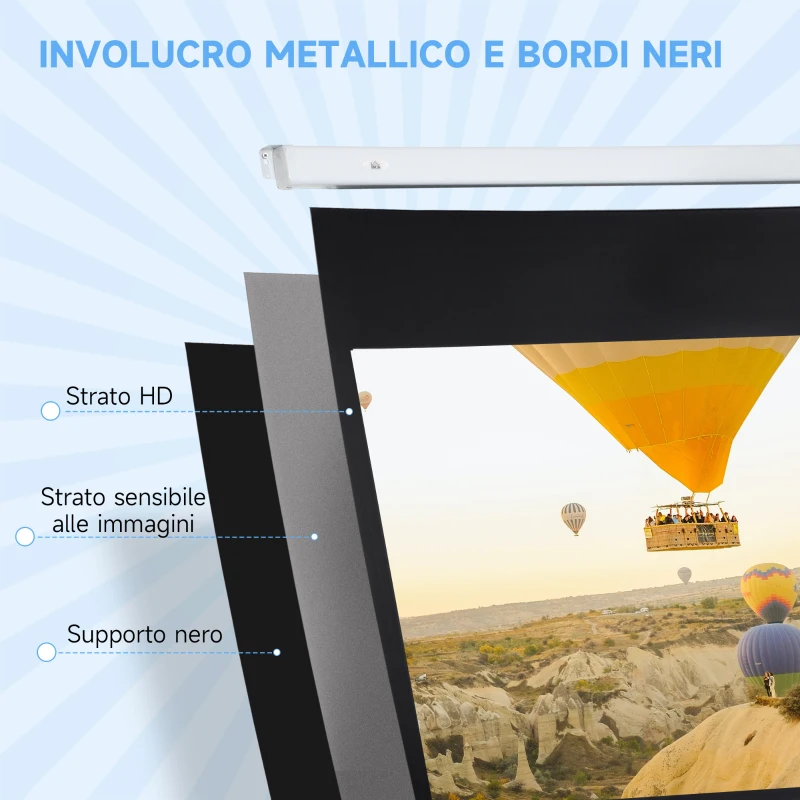 HOMCOM Telo per Proiettore 84" 16:9 Motorizzato con Telecomando, 215x8x140cm, Bianco
