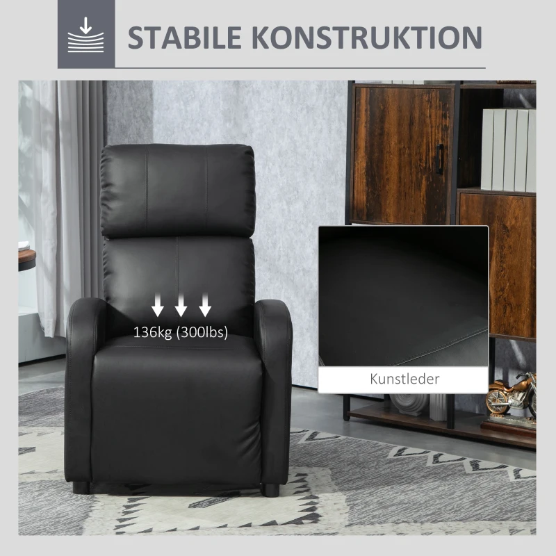 HOMCOM Relaxsessel Ruhesessel Fernsehsessel Sessel mit Liegefunktion Kunstleder (Schwarz)