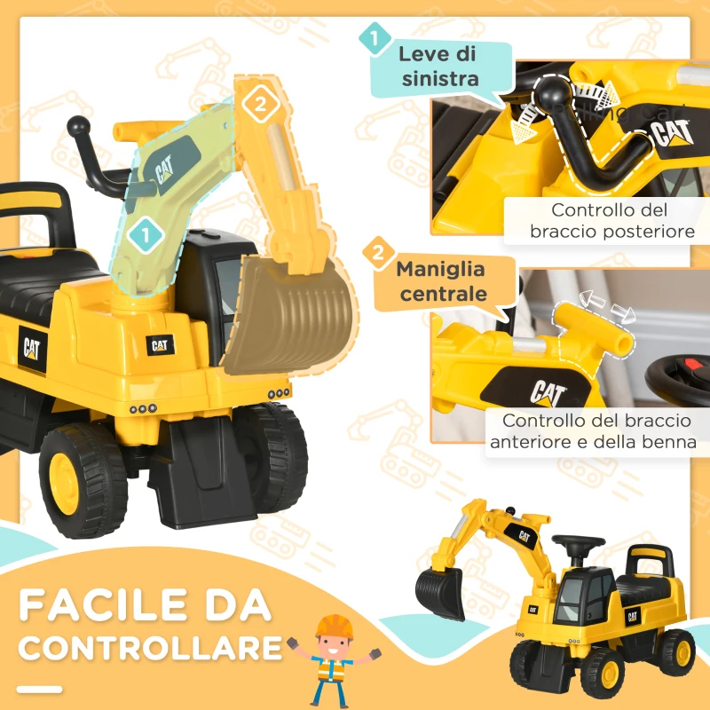 HOMCOM Ruspa Giocattolo per Bimbi da 1-3 Anni con Escavatore e Contenitore, Senza Batteria, Giallo