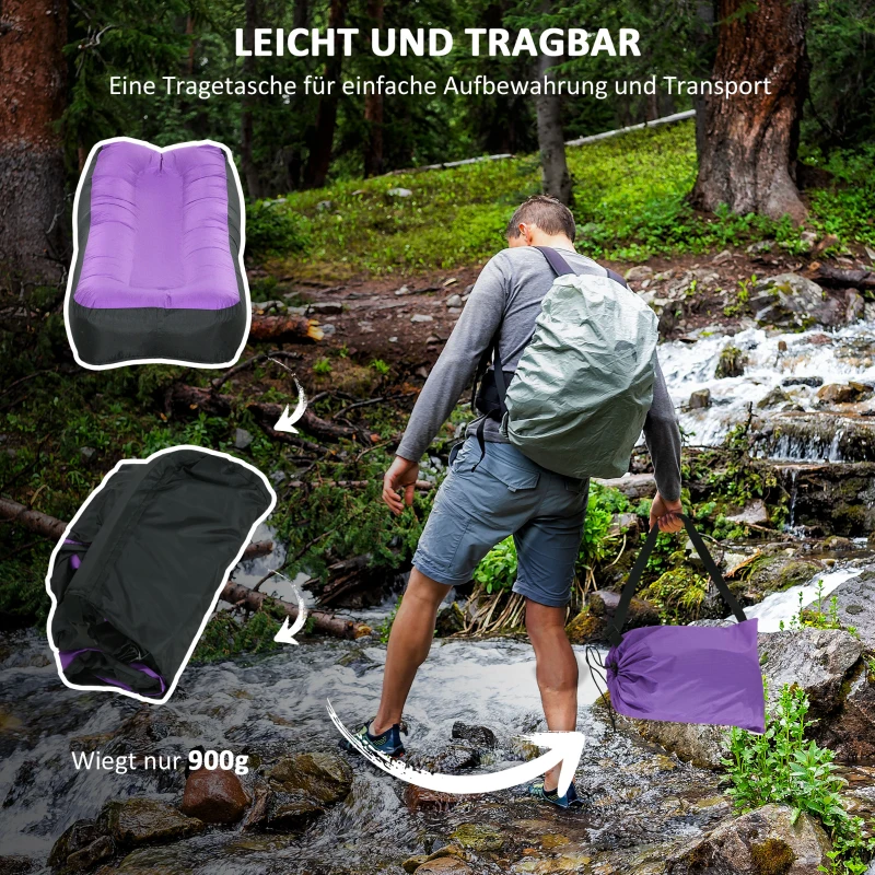 Outsunny Aufblasbarer Sitzsack, wasserdicht, bis 200 kg Tragkraft, 195x83x52cm, Violett
