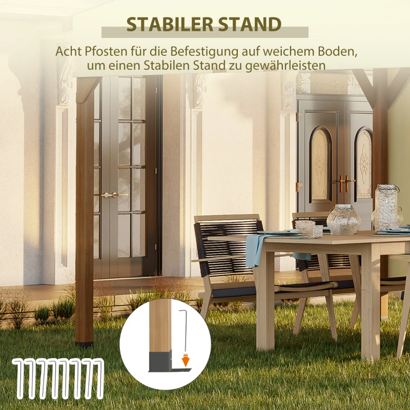 Outsunny Pergola, Gartenpavillon, einziehbares Dach, Seitenwand, robuster Holzrahmen, creme, 3,20 x 3 m