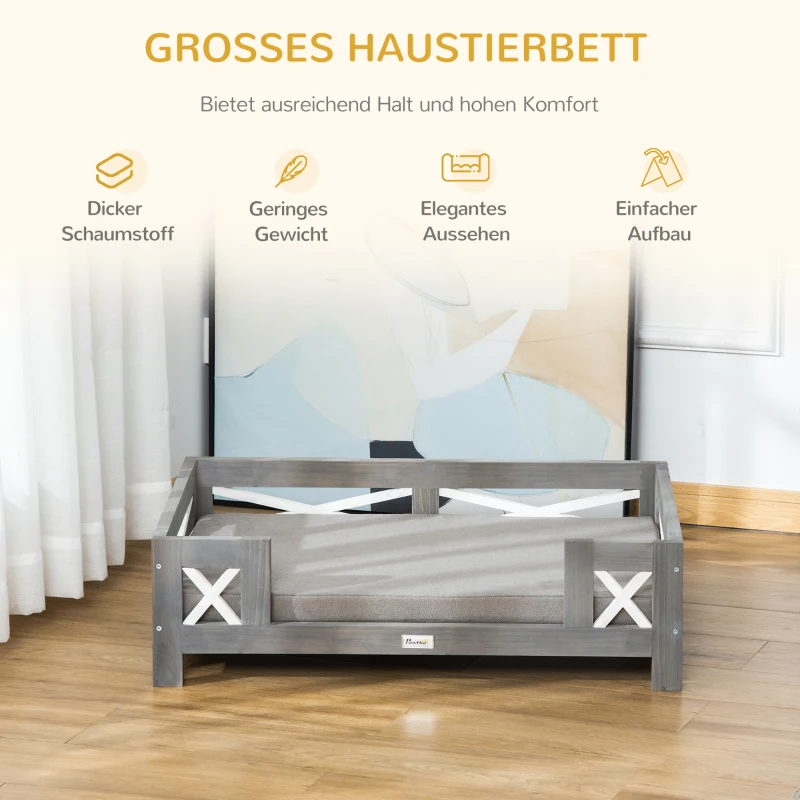 Pawhut Haustiersofa Hundematte Katzensofa Hundecouch Hundebett mit Kissen Indoor modernes Sofa für kleine und mittelgroße Hundesofa weich gepolstert waschbarer Bezug Kiefernholz Grau 80 x 55 x 23 cm