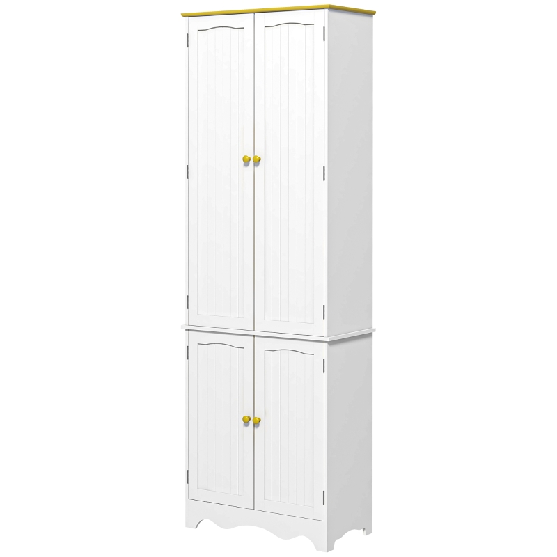 HOMCOM Freestanding 4-Door Kitchen Cupboard, Storage Cabinet Organizer with 4 Shelves, White