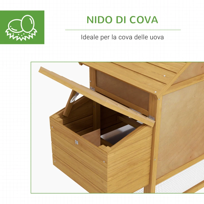 PawHut Pollaio Prefabbricato in Legno per 2 Galline con Recinzione e Nido per Cova, 150.5x54x87cm