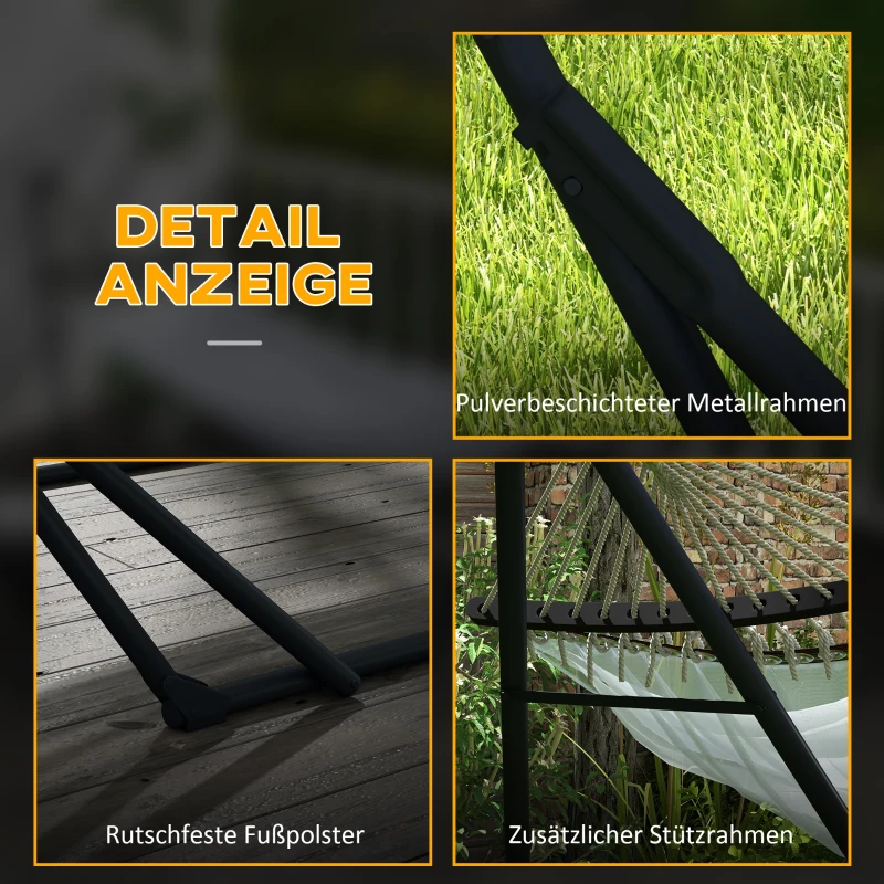 Outsunny Hängemattengestell inkl. Hängematte Gestell für Hängematte, 263 cm x 89 cm x 100 cm, Schwarz + Weiß
