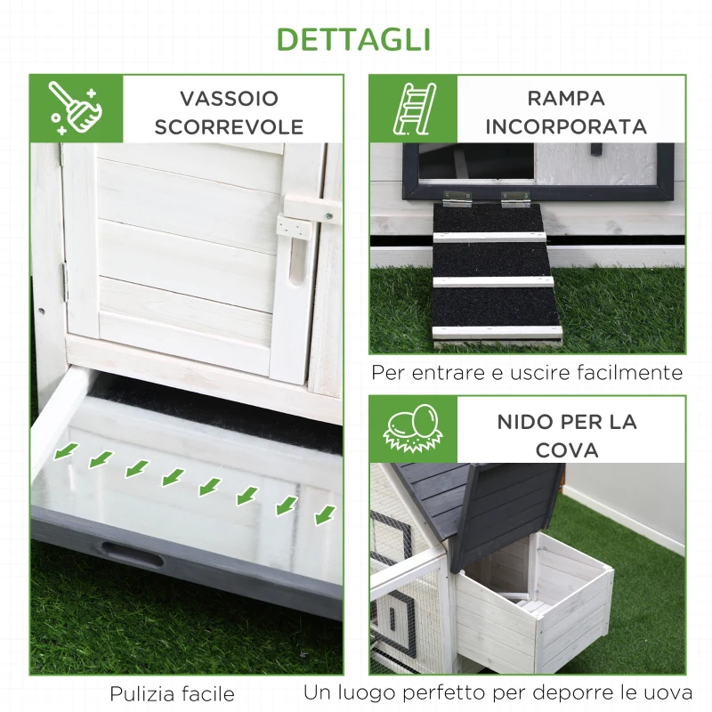 PawHut Gabbia per Galline con Corsa Tetto Impermeabile da Giardino, Pollaio per Galline Ovaiole da Esterno in Legno 166 x 124 x 112 cm