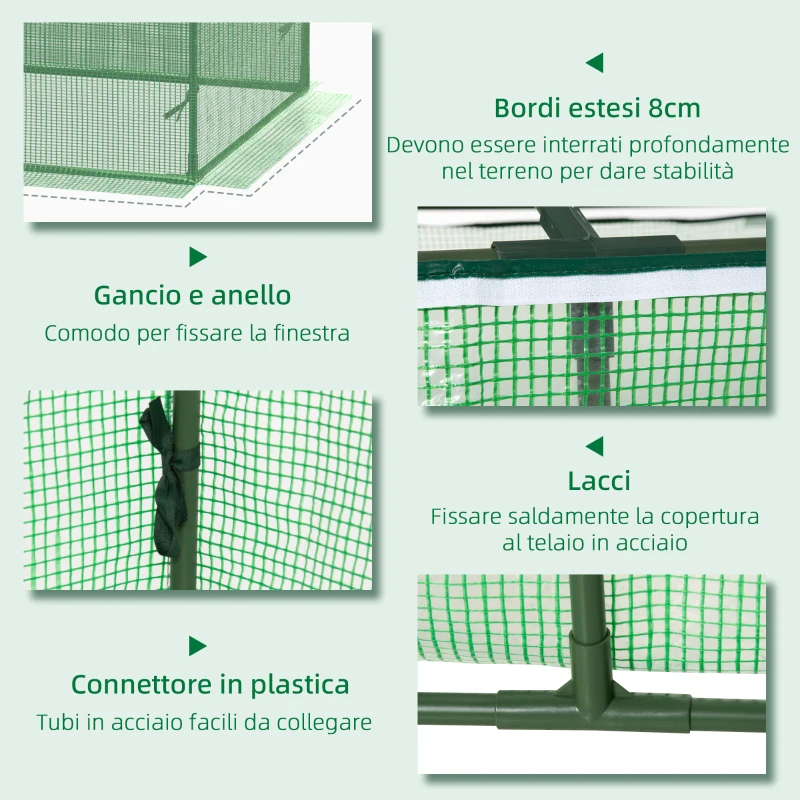 Outsunny Serra Piccola per Giardino e Balcone con Finestre e Copertura in PE, 180x90x70cm, Verde