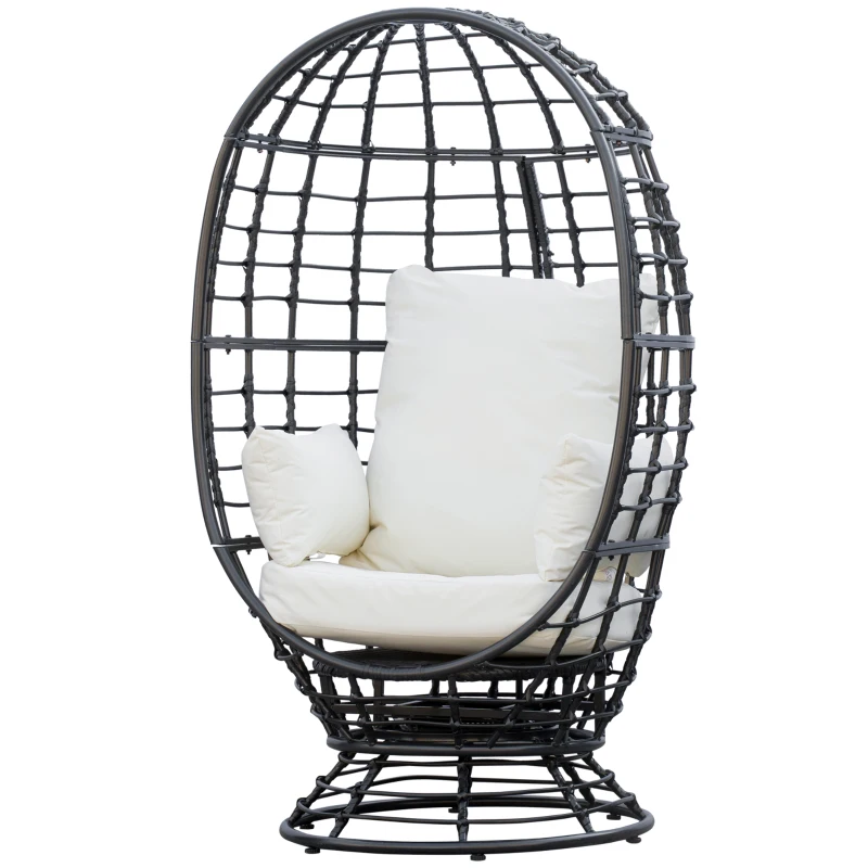Outsunny 360° Swivel Egg Chair, Garden Rattan Swivel Chair with Thickened Cushion and Pillow, 150 KG Capacity for Indoor Outdoor, Balcony, Patio, Black