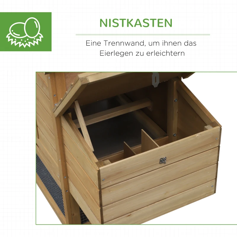 PawHut Zwerghühnerstall Zwerghühnerhaus mit Nistkasten Zwerghühnervoliere Auslauf Geflügelstall mit Rampe Tannenholz Natur 150,5 x 54 x 87 cm