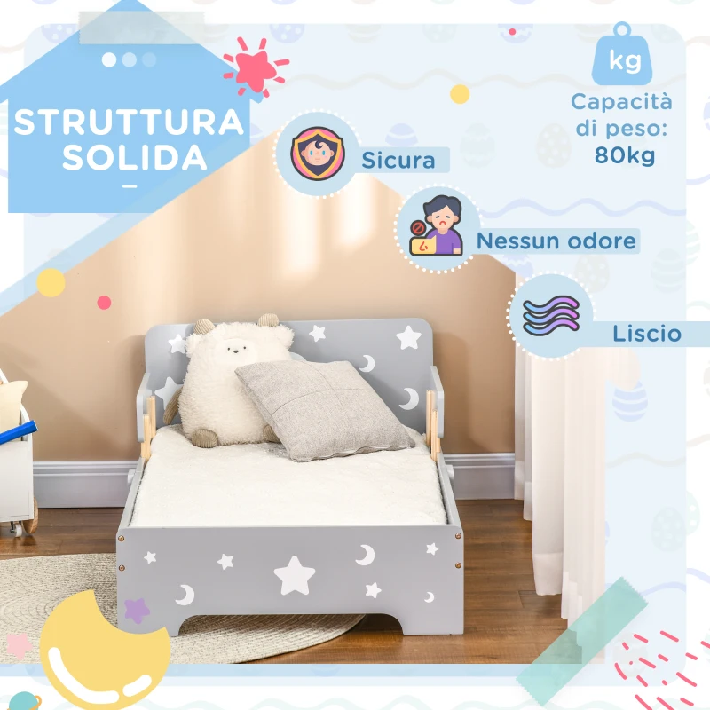 ZONEKIZ Letto per Bambini 3-6 Anni con Motivi a Stelle e Luna in Pannelli di MDF e Truciolato, 143x76x49 cm
