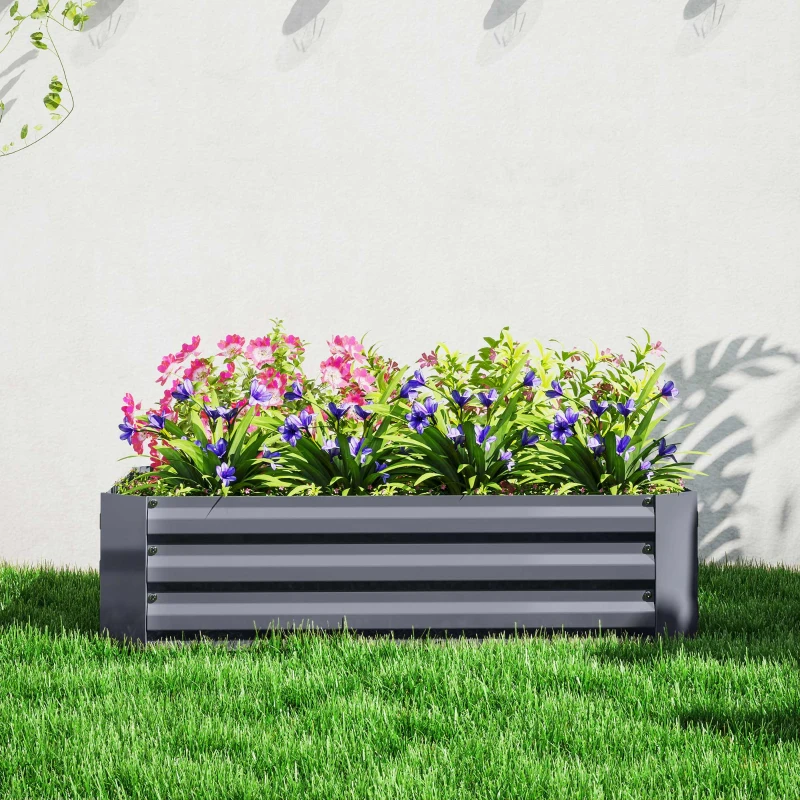 Outsunny Hochbeet aus verzinktem Stahl, Gartenbeet, Pflanzkasten für Garten, Blumenkasten, 120 x 90 x 30 cm, Dunkelgrau