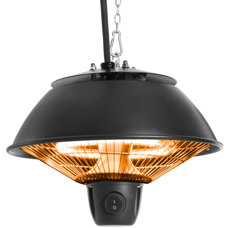 Outsunny 600W Electric Heater Ceiling Hanging Halogen Light with Adjustable Hook Chain Black Aluminium Frame