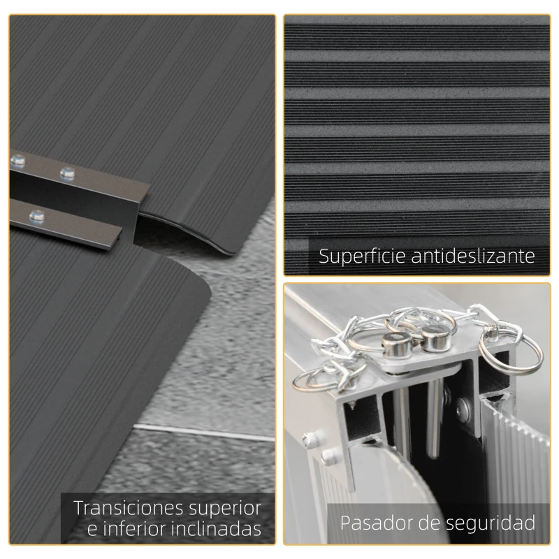 HOMCOM Rampa para Sillas de Ruedas Plegable de Aleación de Aluminio 122 cm con Adhesivos Reflectantes Carga 272 kg Negro