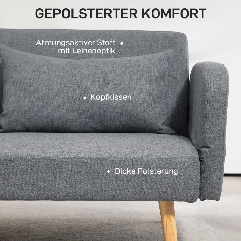 HOMCOM 3-Sitzer Schlafsofa, Gäste-Doppelbett, bis 240 kg, Klapplehnen, Holzrahmen, 170 x 83 x 80 cm, Grau(m-5)