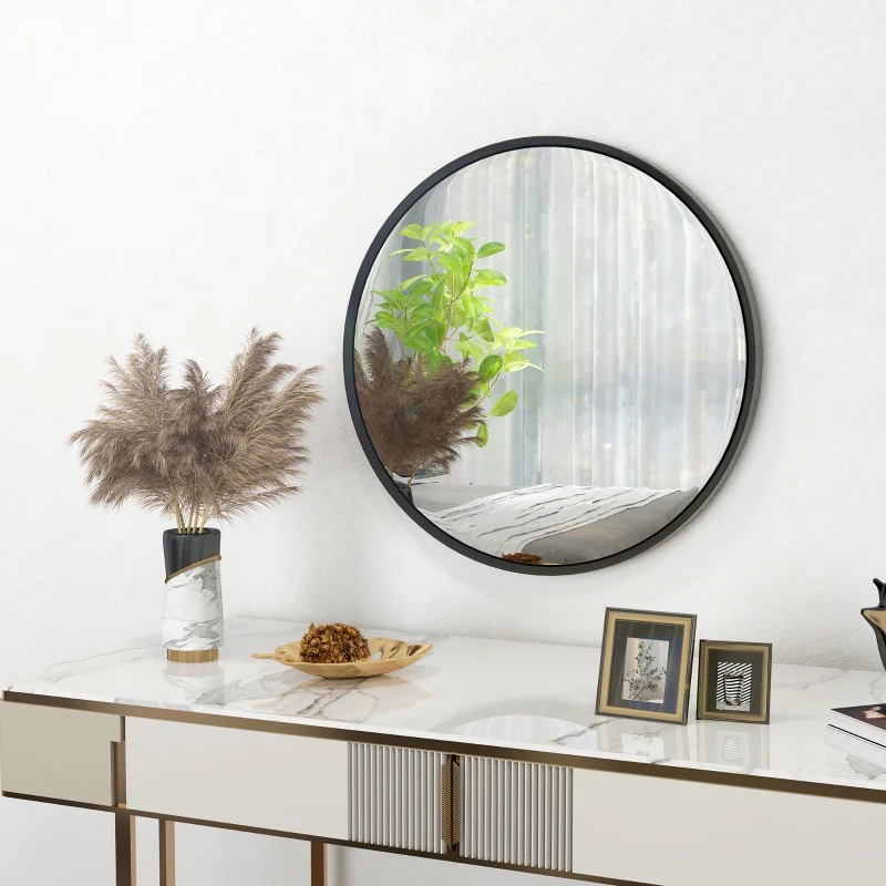 HOMCOM Miroir rond mural diamètre de 61 cm cadre en aluminium style minimaliste décoration noir