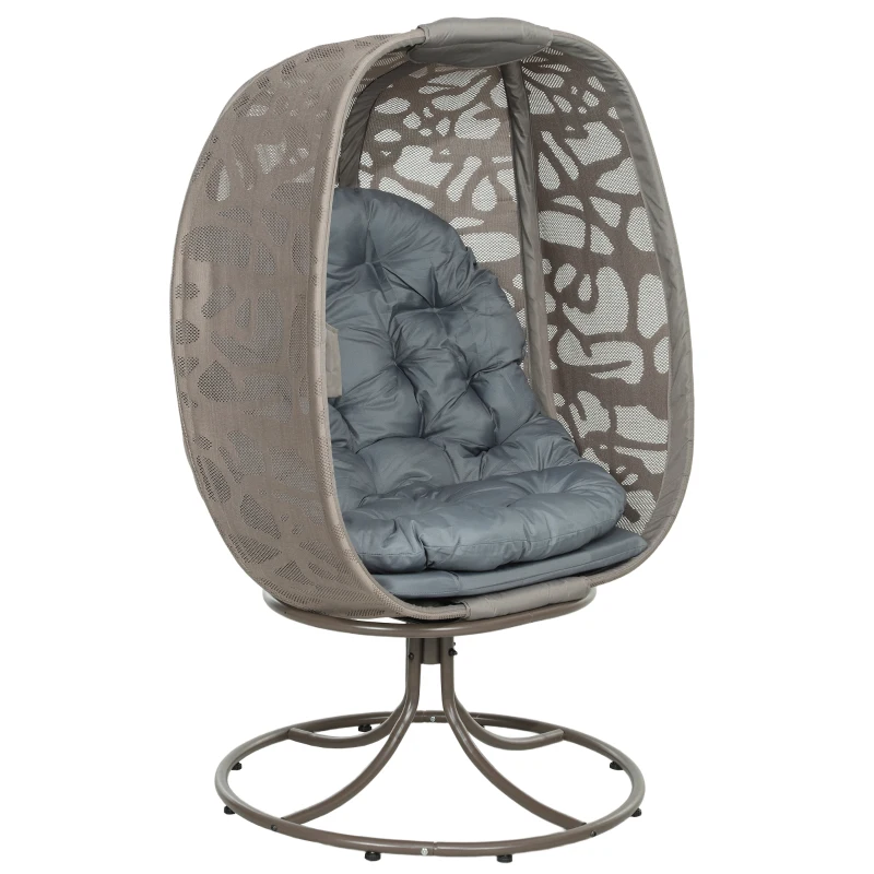 Outsunny Swivel Egg Chair with Cushions, Foldable Basket Seat and Metal Frame, Indoor Outdoor Lounge Chair for Balcony, Patio and Living Room, Grey