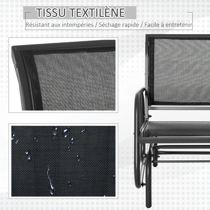 Outsunny Fauteuil à Bascule de Jardin Rocking Chair Design Contemporain métal textilène Noir
