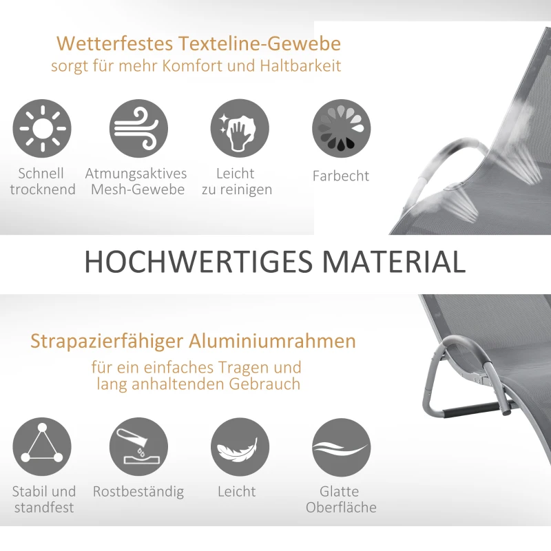 Outsunny Gartenliegen mit Kissen Sonnenliege Relaxliege ergonomisch Aluminium Texteline Dunkelgrau 160 x 60 x 65 cm