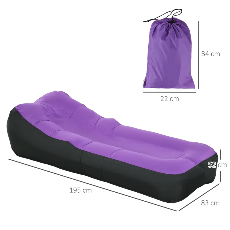 Outsunny Aufblasbarer Sitzsack, wasserdicht, bis 200 kg Tragkraft, 195x83x52cm, Violett