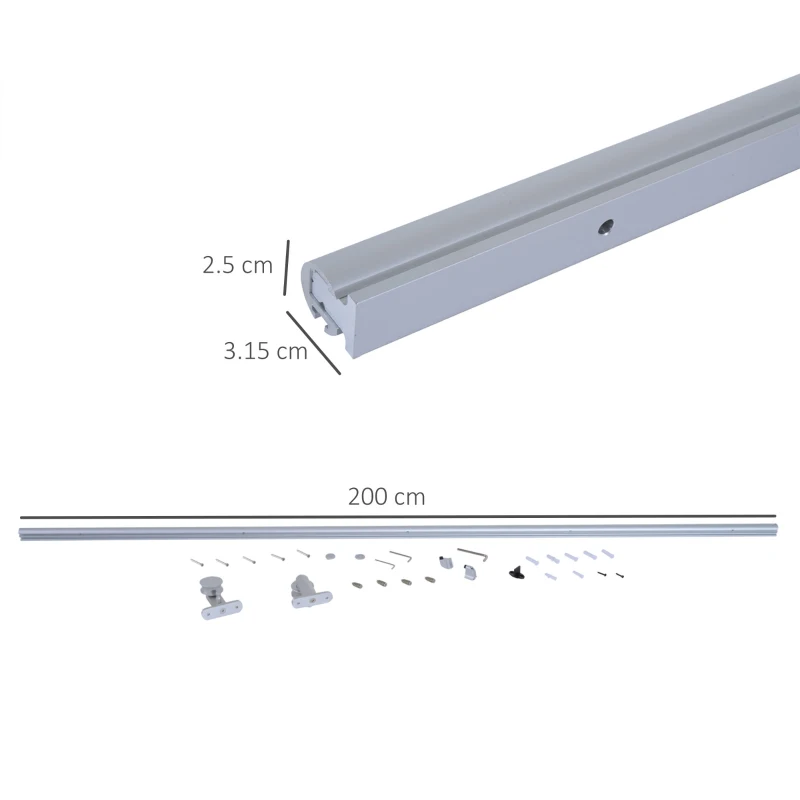 HOMCOM Kit di Montaggio per Porta Scorrevole max 150kg con Binario, Fermi e Guida, in Alluminio 200x3.15x2.5 cm