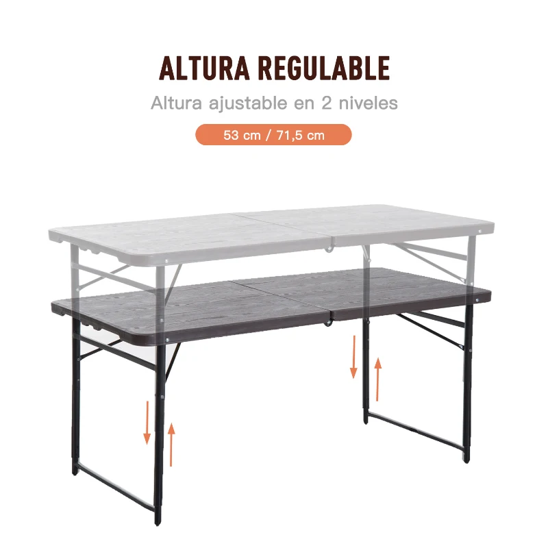 Outsunny Mesa de Camping Plegable y Portátil tipo Mesa Buffet Auxiliar Ligera y Multiusos con Asas PP 122x61x53/71.5cm(LxAnxAl)