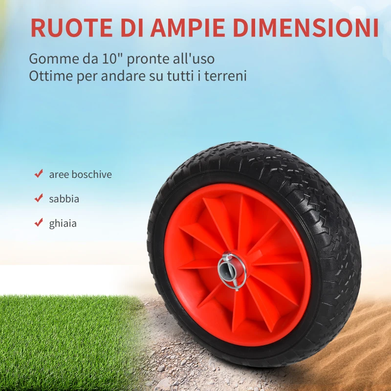 HOMCOM Carrellino da Spiaggia Pieghevole per Kayak e Canoa con Paraurti, in Alluminio e NBR, 70x40x42 cm