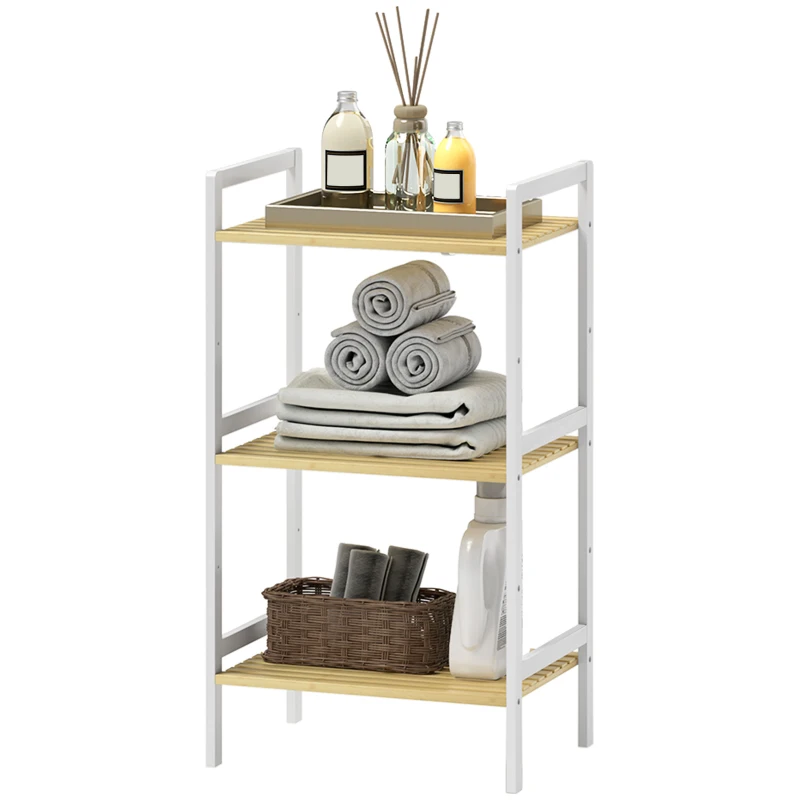 HOMCOM Three-Tier Bamboo Adjustable Shelf Storage Unit