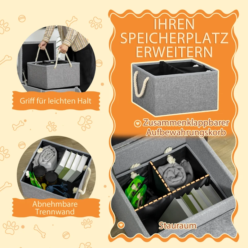 PawHut Haustiertreppe mit Liegefläche, einziehbare Treppe, gepolstert, 84 cm x 45 cm x 49 cm, Hellgrau