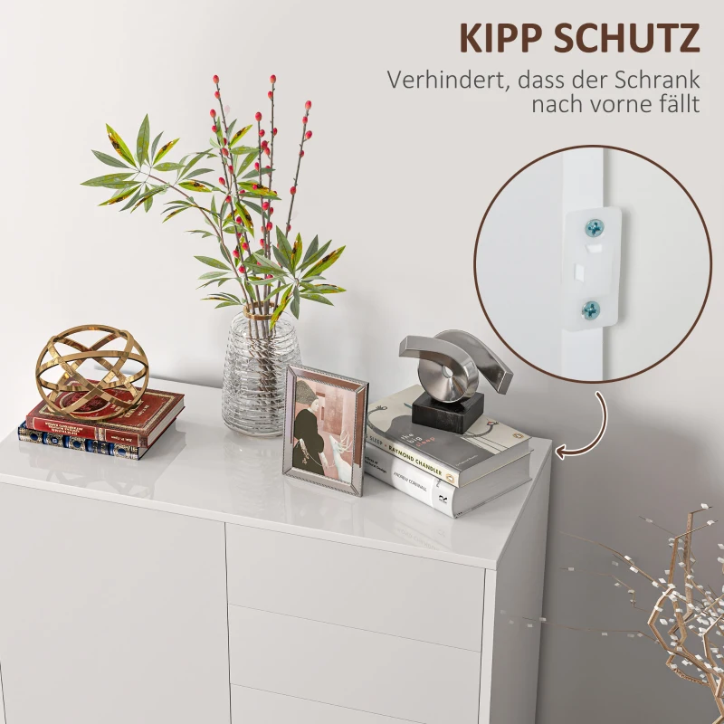 HOMCOM Aufbewahrungsschrank mit 2 Schubladen, 2 Türen, mit Kippschutz, für Wohnzimmer, Schlafzimmer, 79 x 36 x 74 cm, Weiß