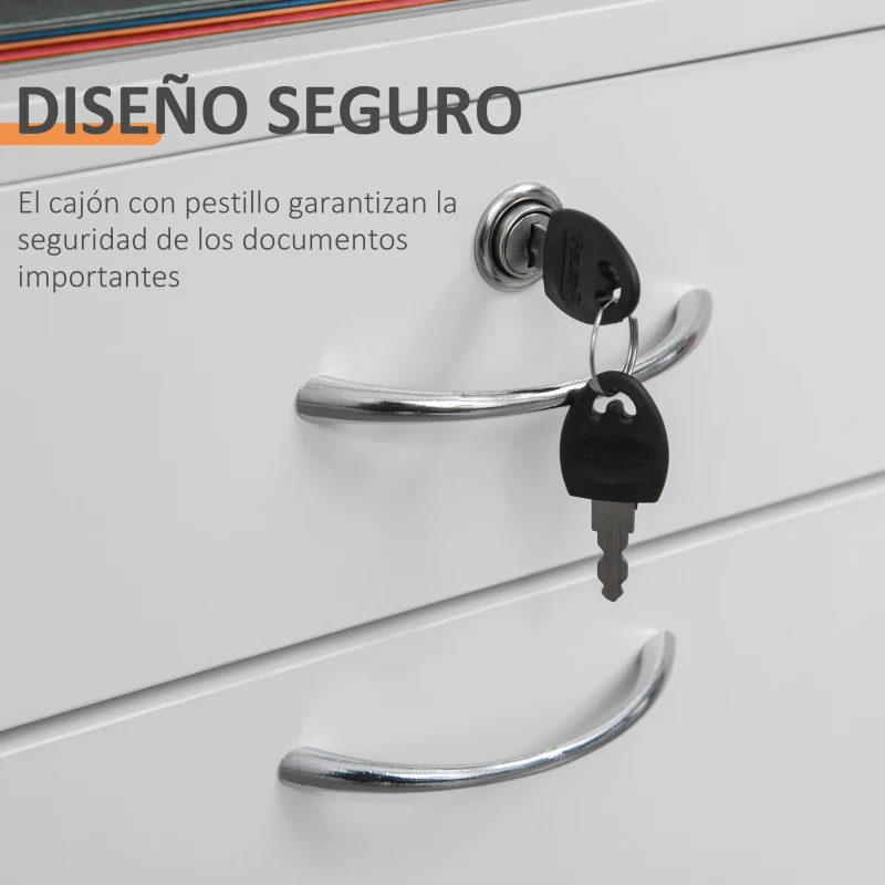 HOMCOM Cajonera de Oficina con Cajón con Cerradura y Armario con Ruedas Soporte de Impresora para Estudio 40x35x60 cm Blanco