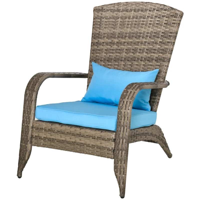 Outsunny Sedia da Giardino Adironrack con Braccioli, in Rattan e Acciaio, 64x80x90 cm, Marrone e Blu