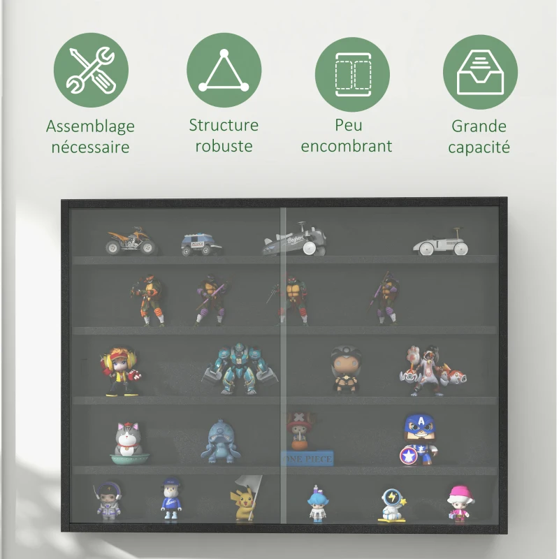 HOMCOM Vitrine murale pour objets de collection 5 étagère réglables en hauteur et 2 portes coulissantes 80 x 9,5 x 60 cm noir