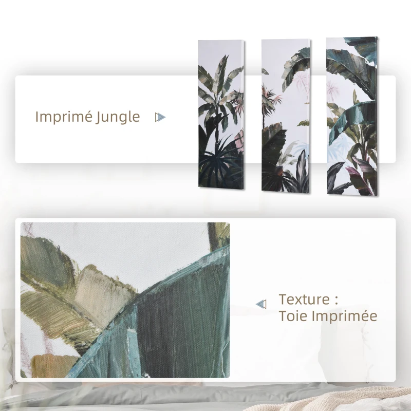 HOMCOM Tableau 3 parties sur toile triptyque - décoration murale - style jungle dim. 90L x 30l cm