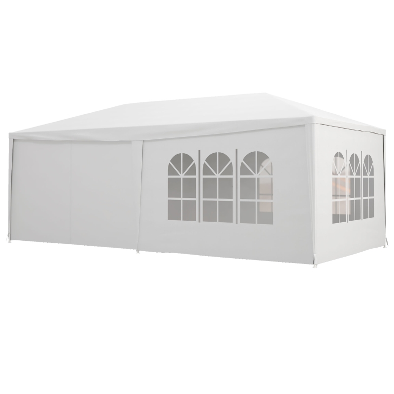 Outsunny Cenador Desmontable de Exterior 6x3 m con 4 Ventanas 2 Puertas con Cremallera 6 Paredes Laterales e Impermeable Blanco(m-10)