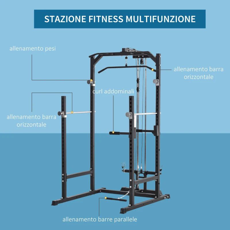 HOMCOM Stazione Fitness Multifunzione Power Tower per Palestra in Casa e Ufficio 155x118x220cm Nero