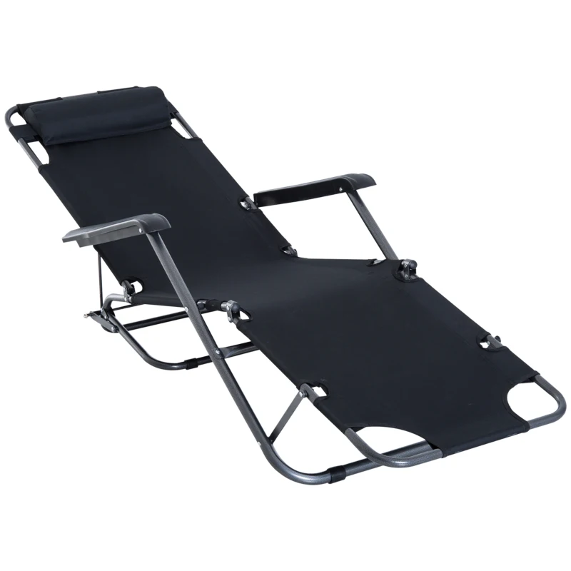 Outsunny Chaise Longue Pliable Bain de Soleil fauteuil relax jardin transat de Relaxation Dossier inclinable avec dossier réglable Repose-Pied Polyester Oxford Noir